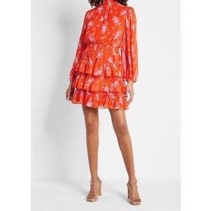 Express Floral Tiered Mock Neck Long Sleeve Mini Dress size large BNWT